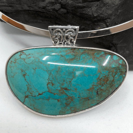 Turquoise Sterling Silver Pendant and Silver Torc