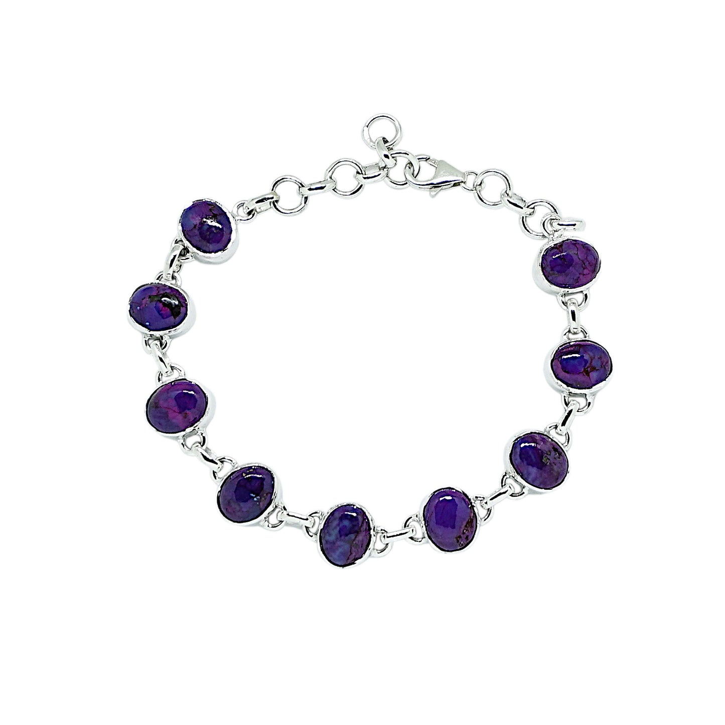 Purple Turquoise Sterling Silver Oval Link Bracelet