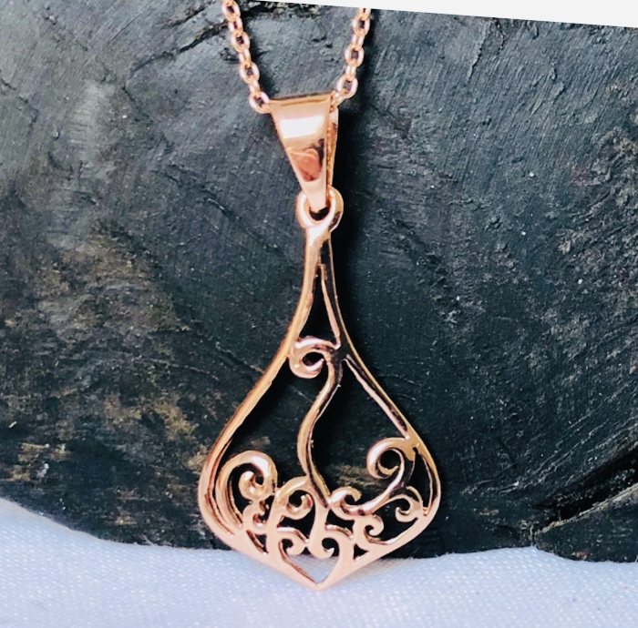 Rose Gold Plated Sterling Silver Open Curl Pendant and Chain