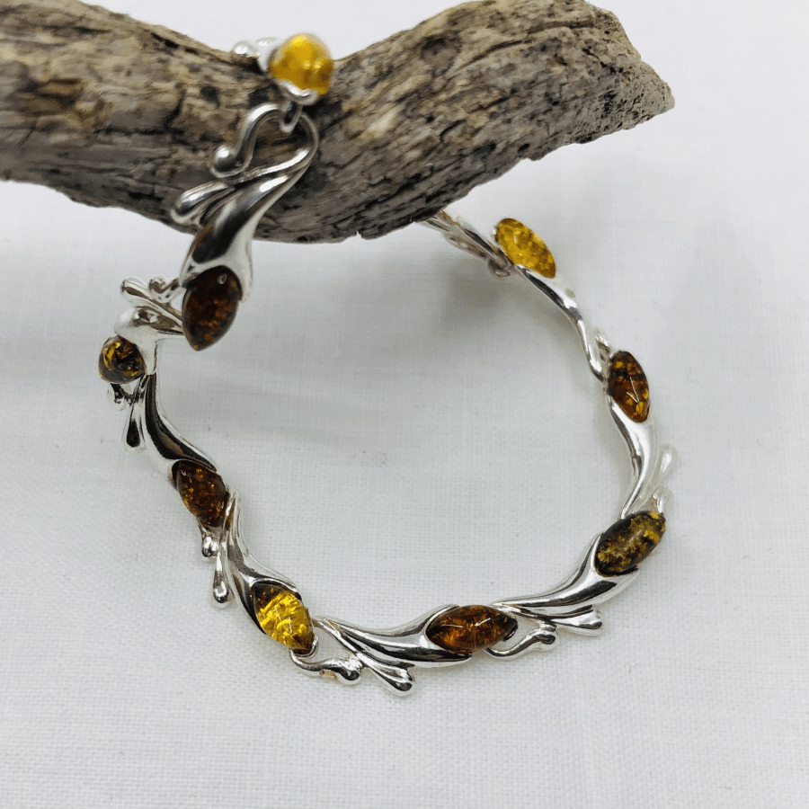 Amber, Multi Colour, and Sterling Silver Bracelet