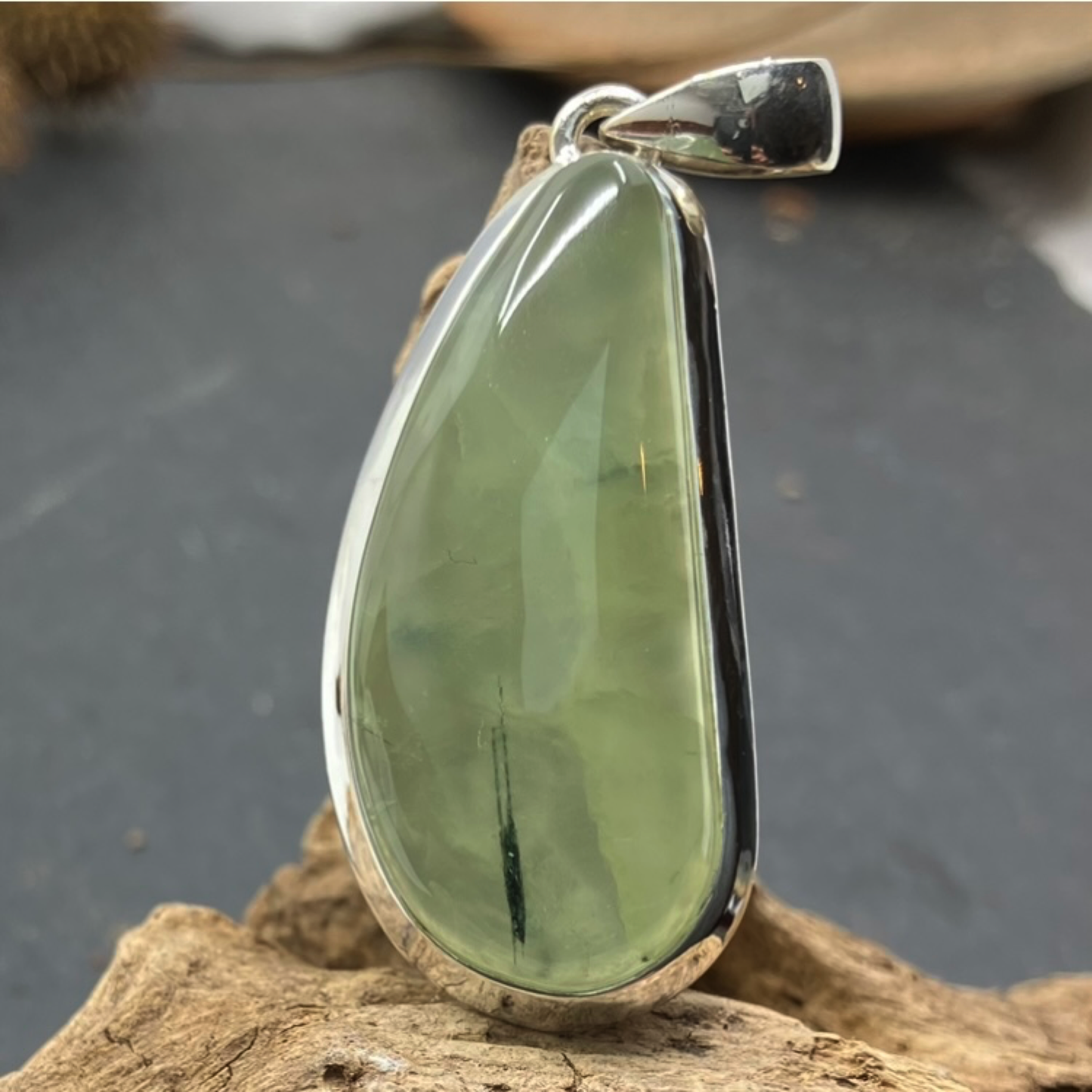 Prehnite Sterling Silver Long Pendant