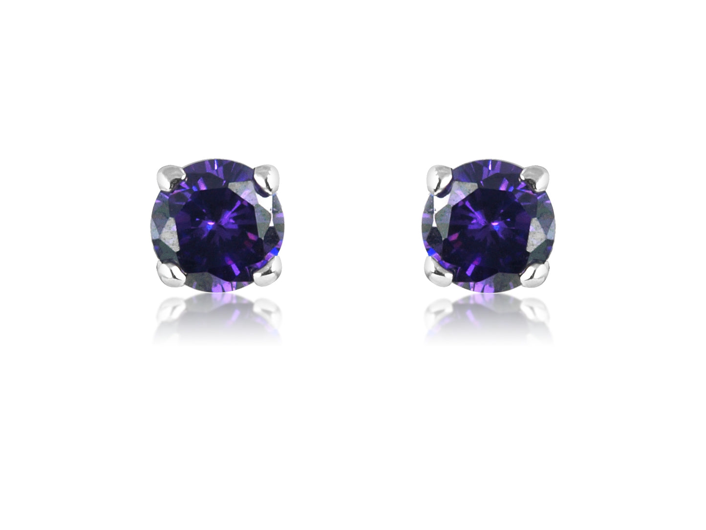 Amethyst Coloured CZ Sterling Silver Round Studs