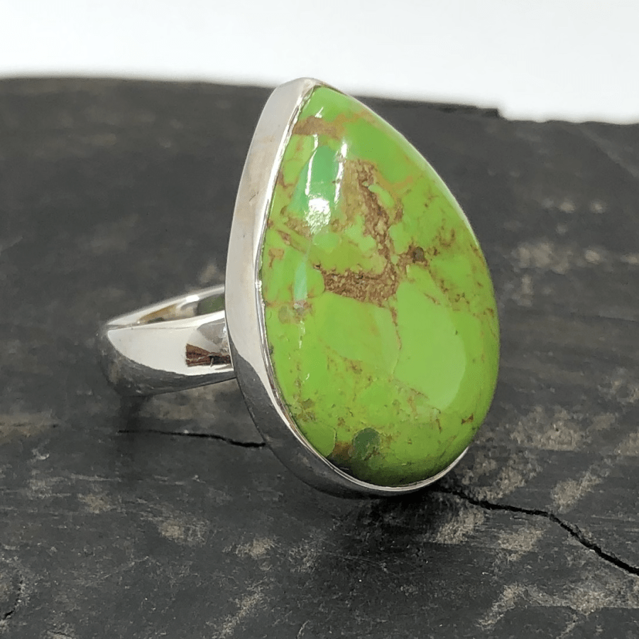Green Turquoise and Sterling Silver Pear Ring