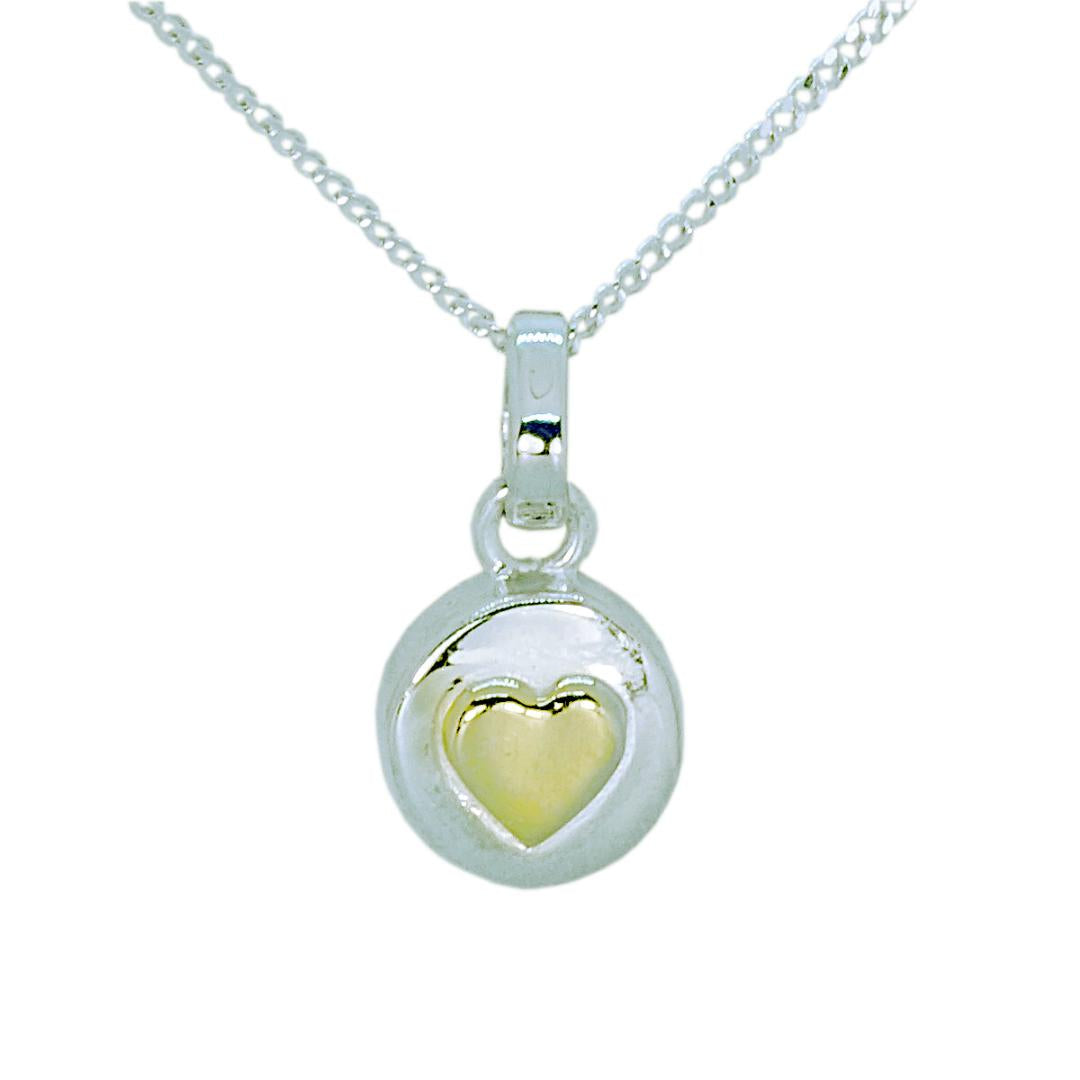 Sterling Silver and Gold Plated Heart Pendant and 16" Curb Chain