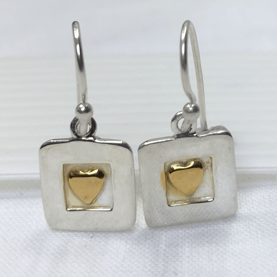 Sterling Silver and Gold Plated Heart Earrings Square