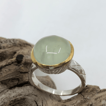 Prehnite and Sterling Silver with Gold Plate Round Stone Ring