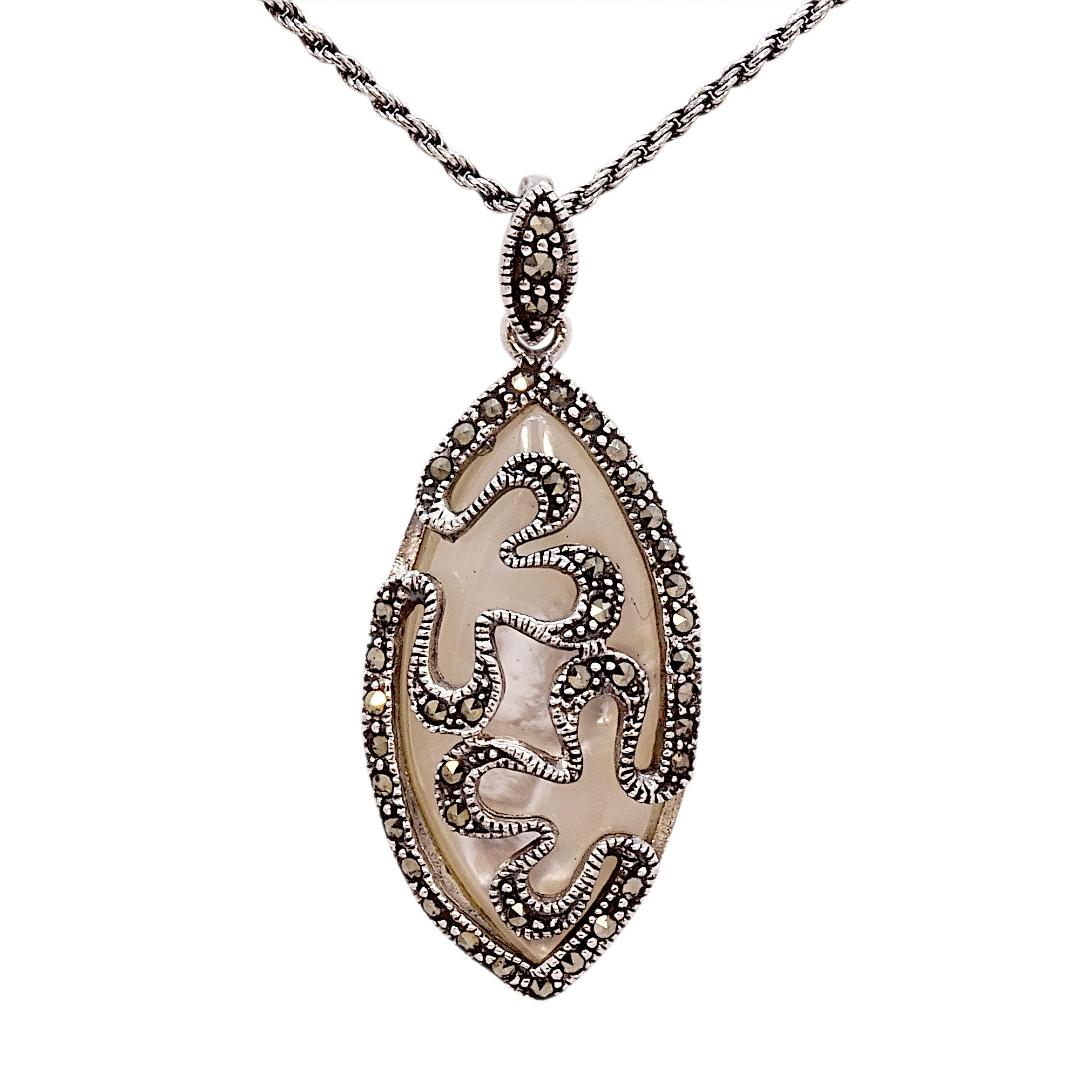 Marcasite and Mother of Pearl Pendant and Chain