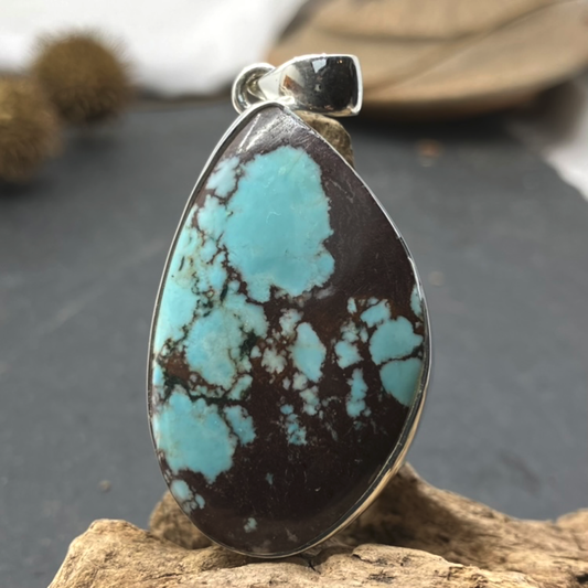 Shattuckite and Sterling Silver Long Pendant