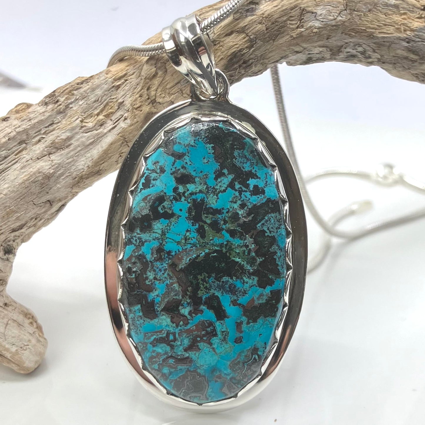 Shattuckite and Sterling Silver Pendant Oval on Silver Chain