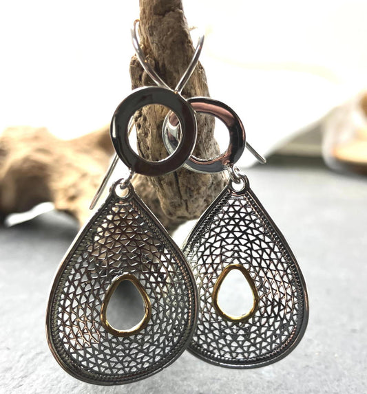 Sterling Silver and Gold Plated Filigree Earrings