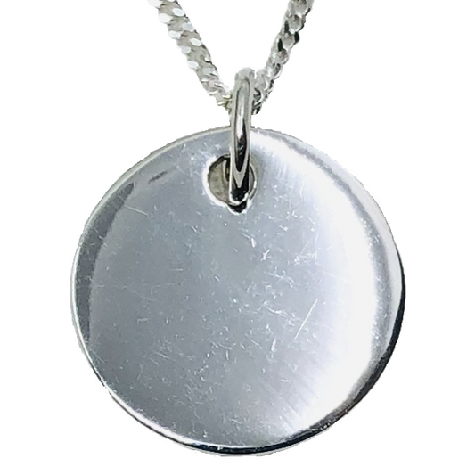 Sterling Silver Engravable  Pendant Round on Silver Chain