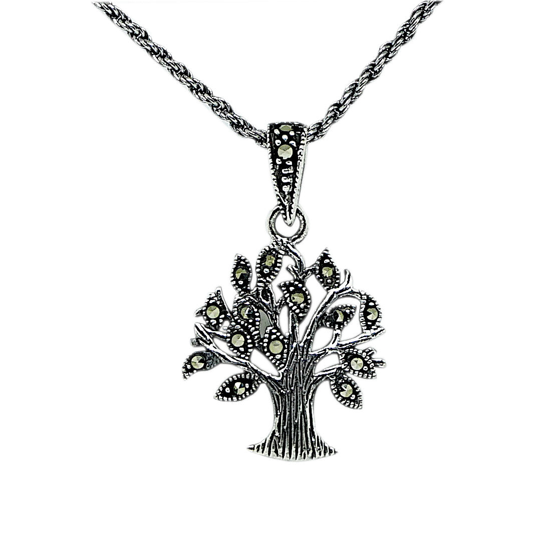 Tree of Life Sterling Silver and Marcasite Pendant and Chain