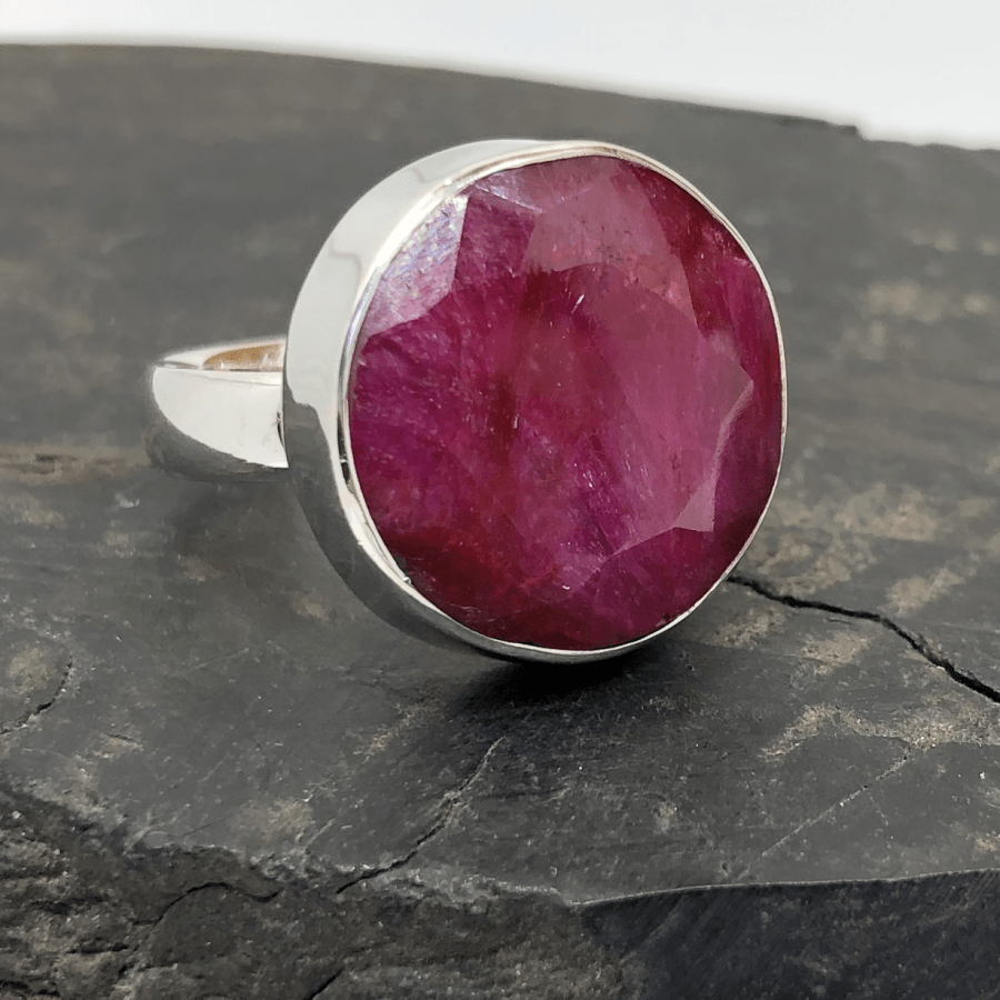 Ruby and Sterling Silver Round Ring
