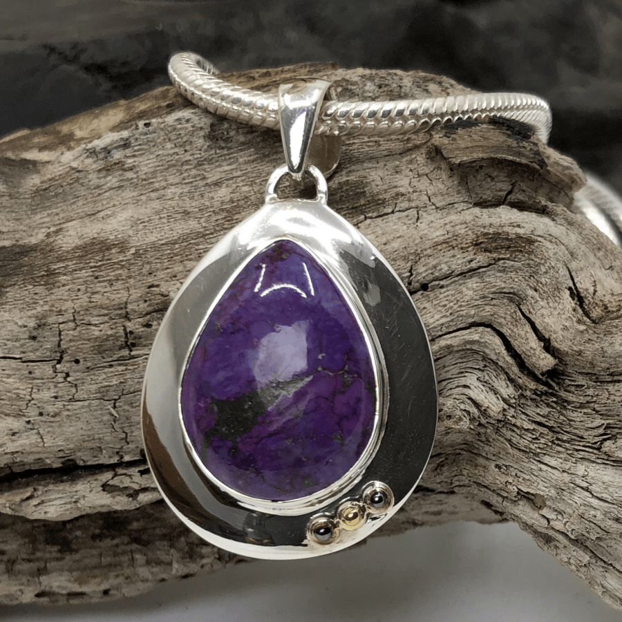 Purple Turquoise and Sterling Silver 3 Ball Pendant and Silver Chain