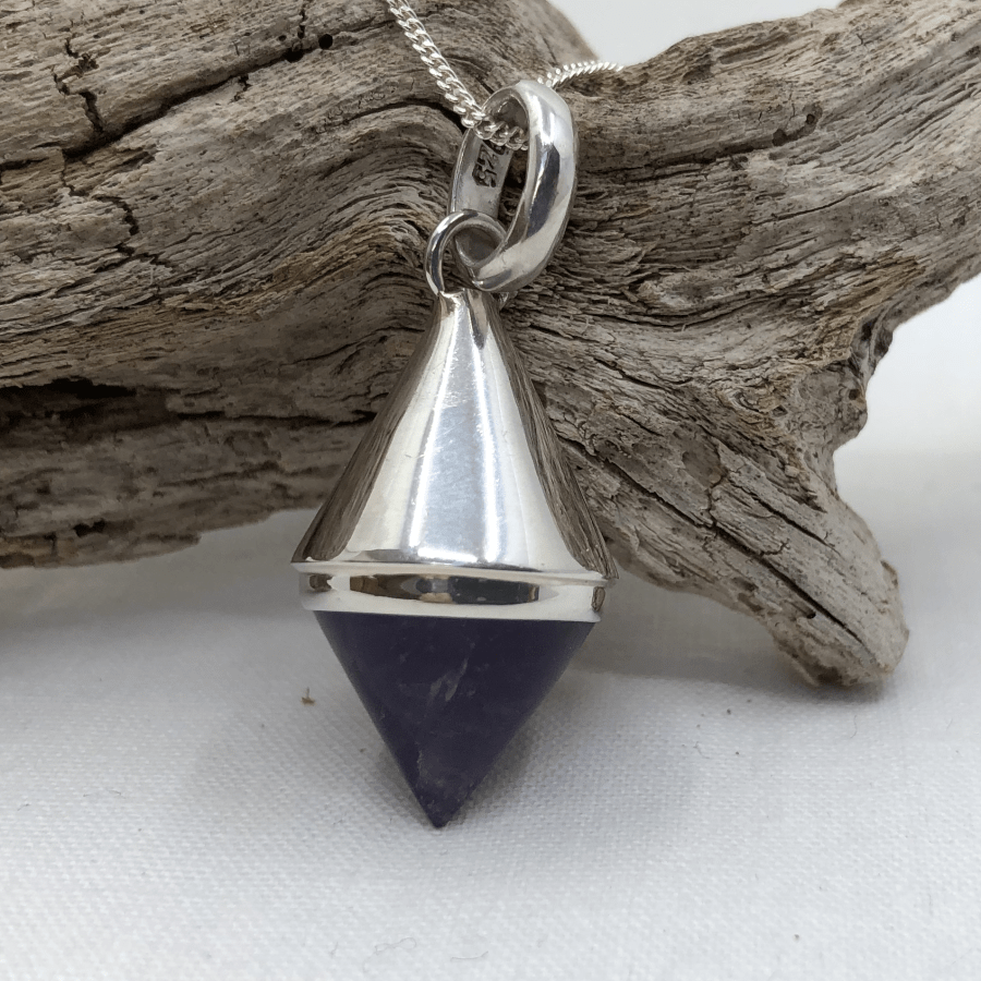 Amethyst and Sterling Silver Crystal Point Pendant and Silver Chain
