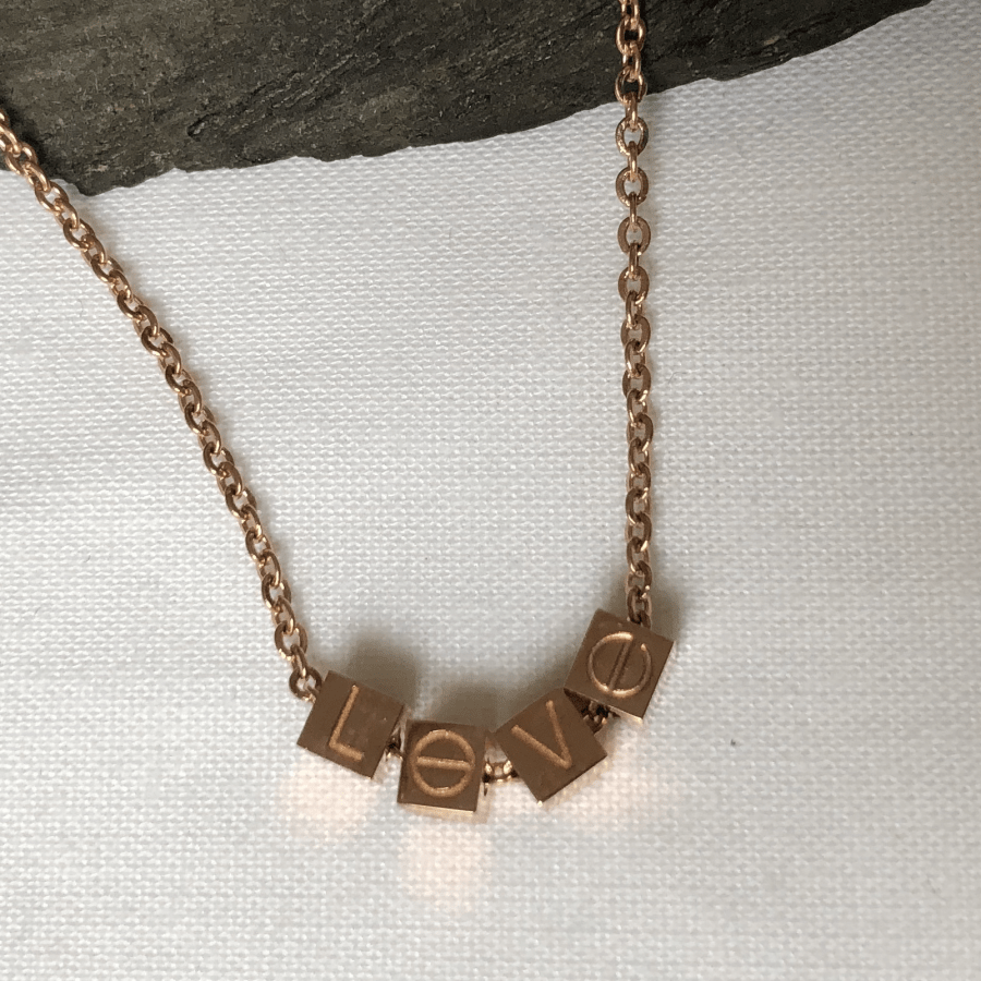 Stainless Steel Necklace, Rose Gold Coloured Cubes of Love