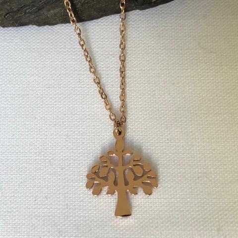 Stainless Steel Necklace Rose Gold Coloured with Tree of Life