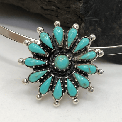 Turquoise Sun Sterling Silver Pendant and Silver Torc