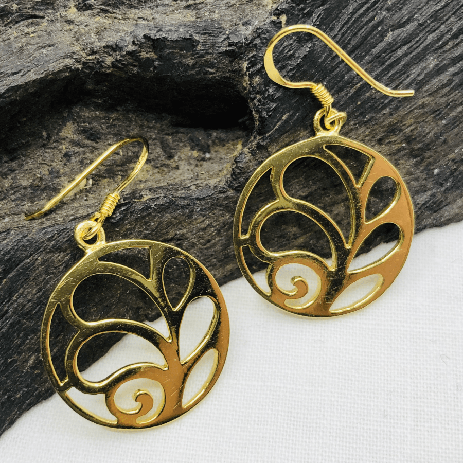 Sterling Silver Leaf Motif Earrings with Gold Plating