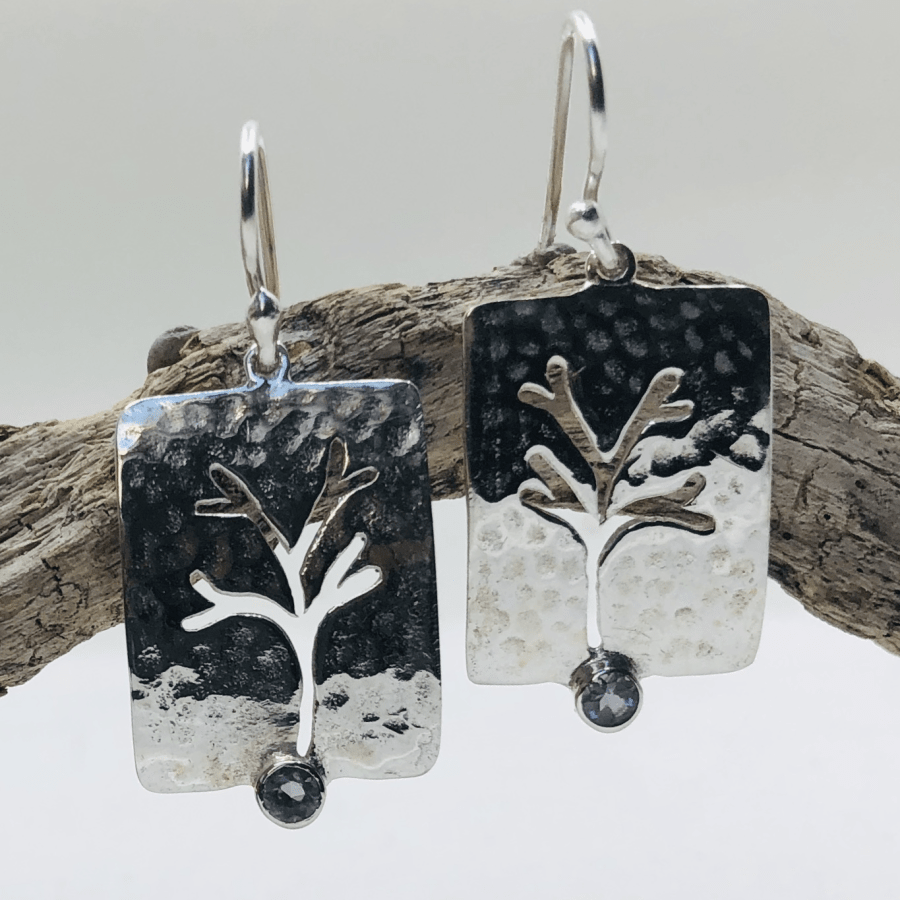 Amethyst and Sterling Silver Tree Of Life Earrings