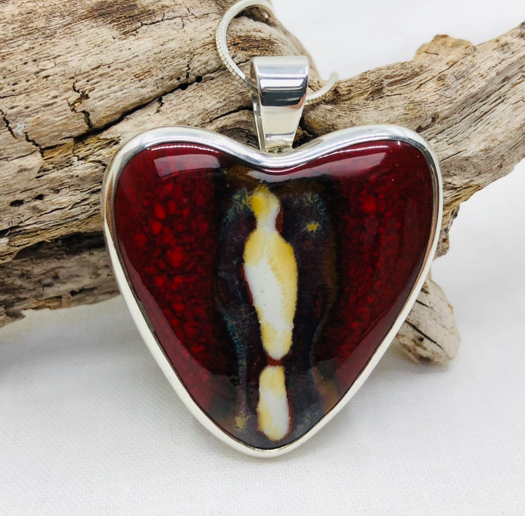 Red Ceramic Handcrafted Heart Pendant and Chain