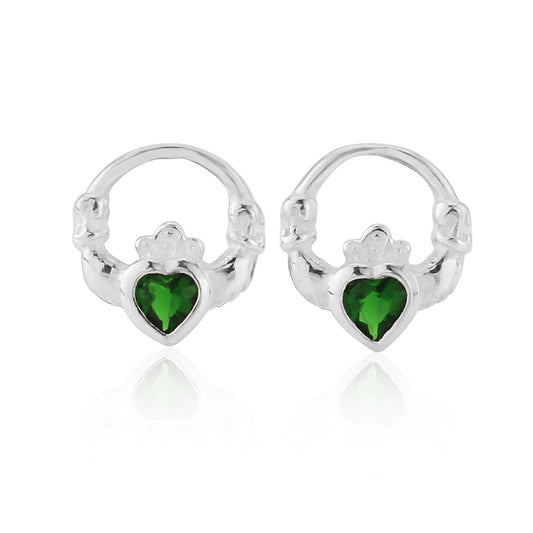 Claddagh Sterling Silver and Emerald CZ Studs