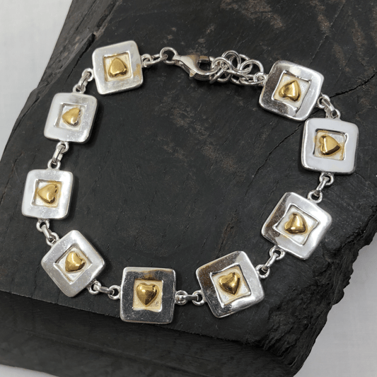 Sterling Silver and Gold Plated Heart Bracelet Square