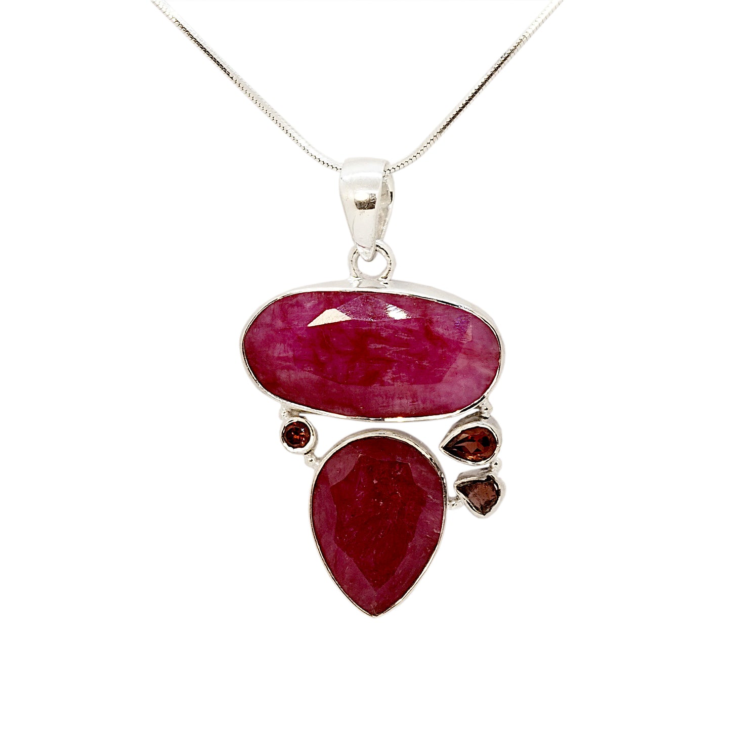 Ruby and Garnet Sterling Silver Pendant and Chain