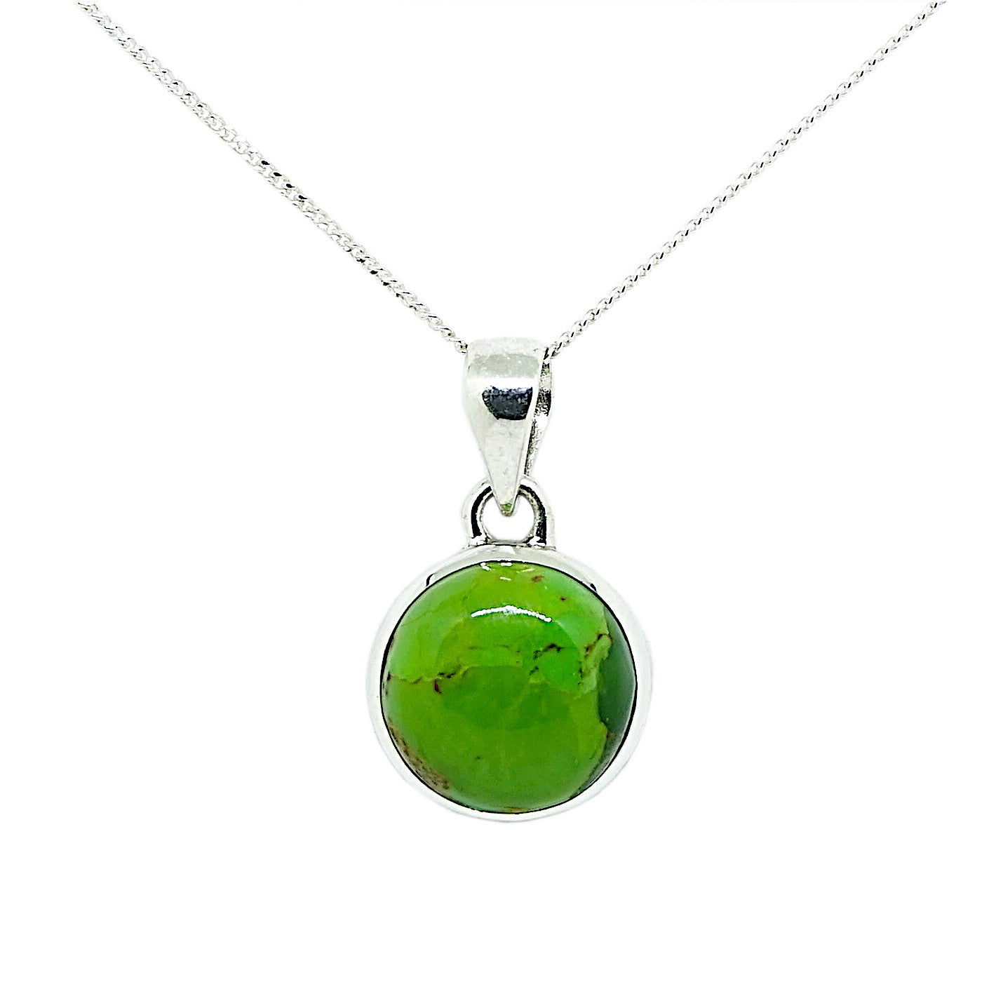 Green Turquoise Sterling Silver Pendant and Chain