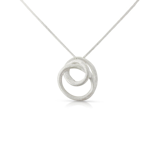 Brushed Sterling Silver Swirl Circle Pendant and Chain