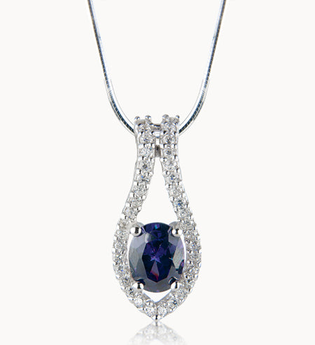Navy and White CZ Sterling Silver Pendant and Chain