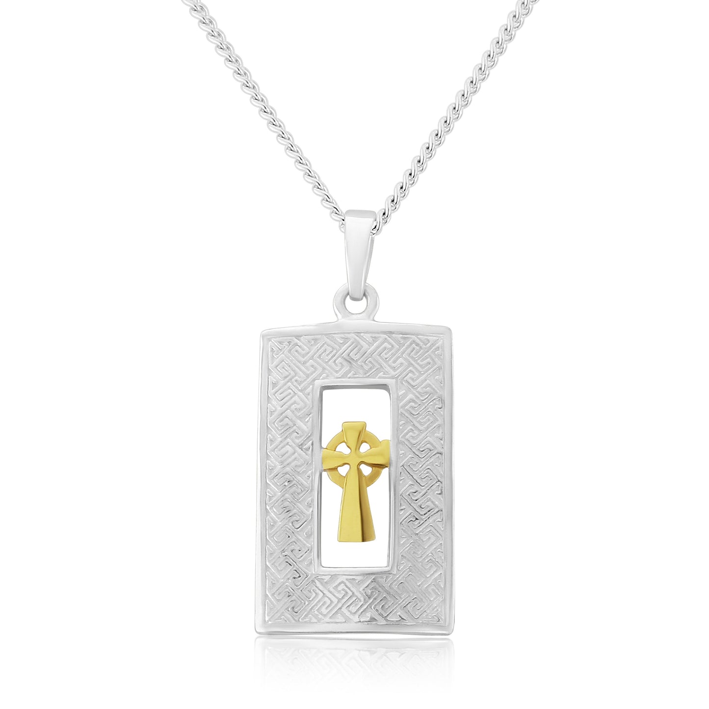 Celtic Cross Gold Plated Silver Framed Pendant and Chain