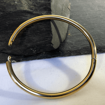 Stainless Steel Bangle Yellow Gold Colour, Hinged Oval