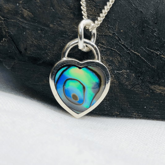 Abalone Shell Sterling Silver Heart Pendant and Silver Chain