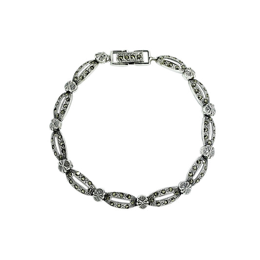 Marcasite Open Oval and Circle Sterling Silver Bracelet