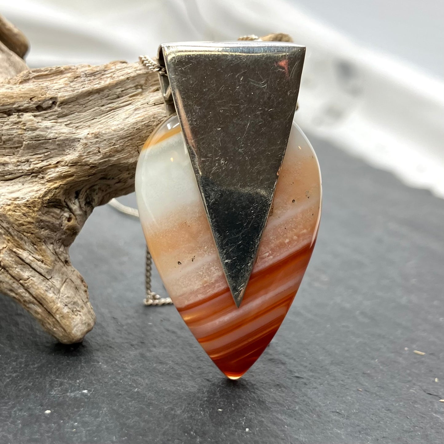 Agate and Sterling Silver Pendant on Silver Curb Chain
