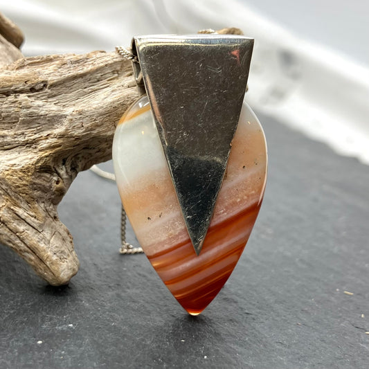 Agate and Sterling Silver Pendant on Silver Curb Chain