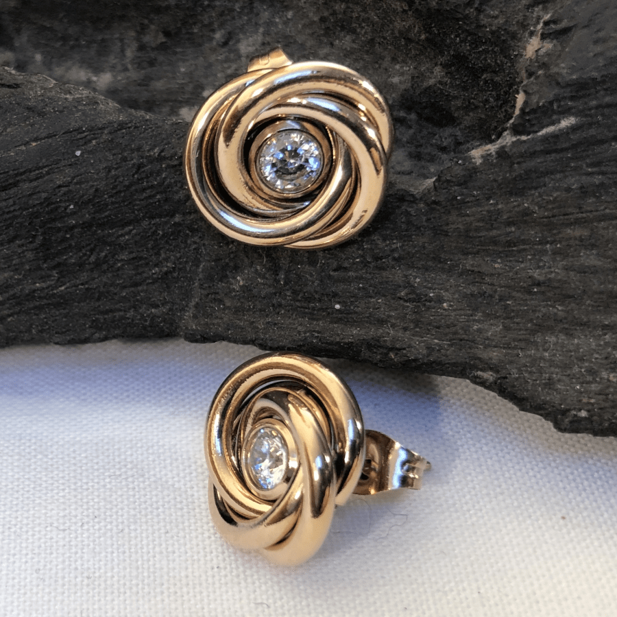 Stainless Steel Rose Gold Coloured with CZ Round Studs