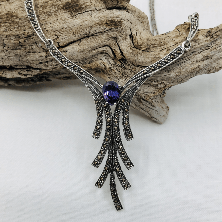 Marcasite and Amethyst Sterling Silver Necklace