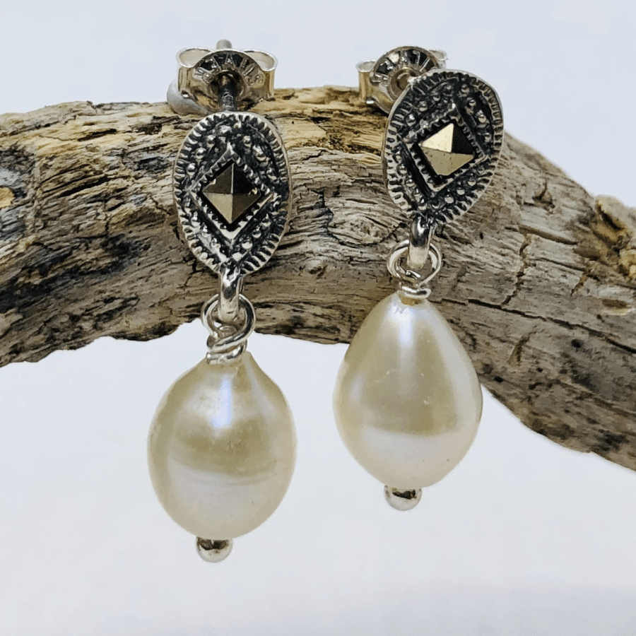 Marcasite and Freshwater Pearl Earrings