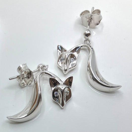 Sterling Silver Earrings CZ Fox