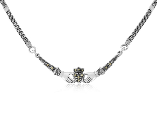 Claddagh Sterling Silver and Marcasite Necklace