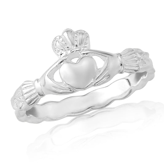 Celtic Claddagh Ring with Celtic Knot Band in Sterling Silver