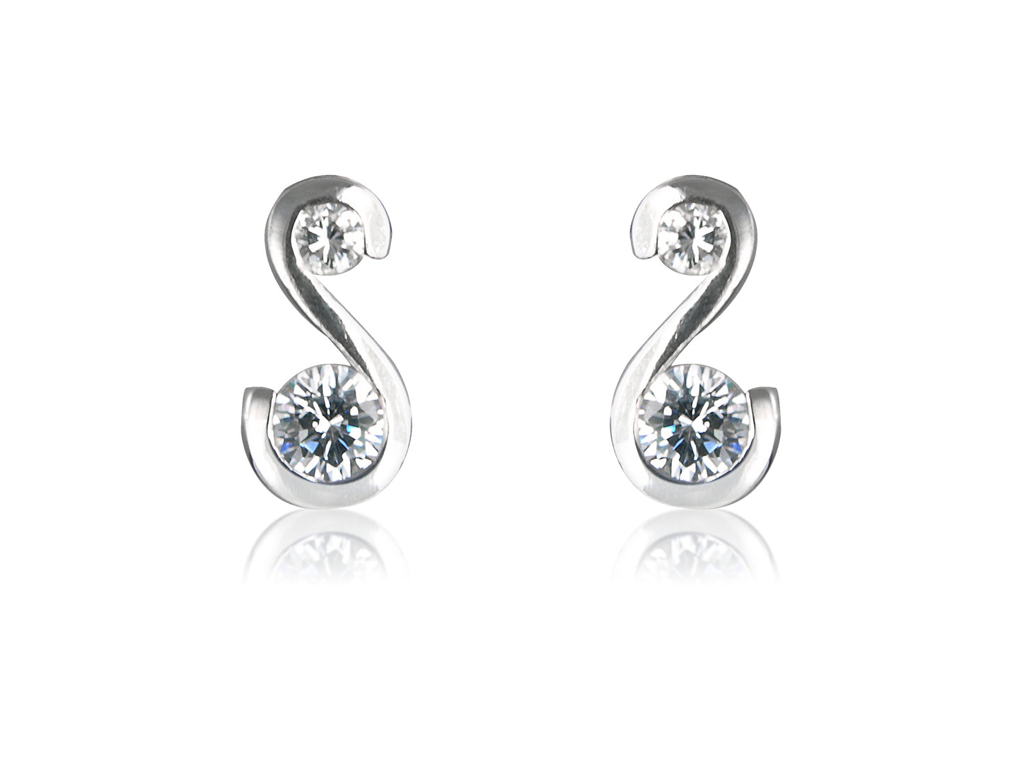 White Cubic Zirconia 2 Stone Sterling Silver Studs