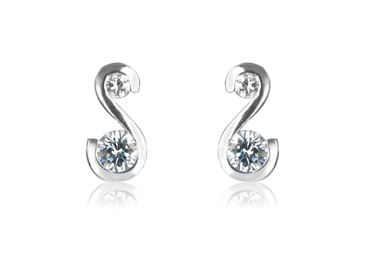 White Cubic Zirconia 2 Stone Sterling Silver Studs