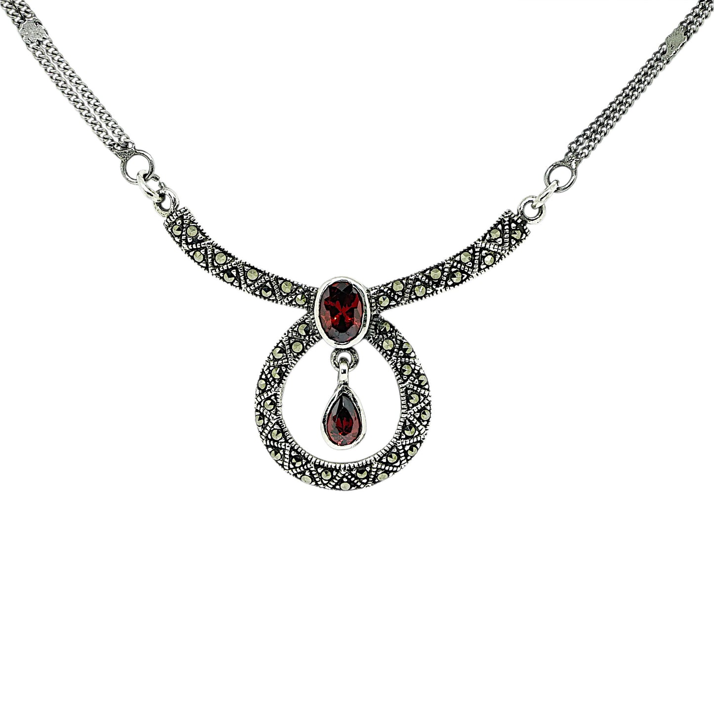 Marcasite and Garnet Sterling Silver Necklace