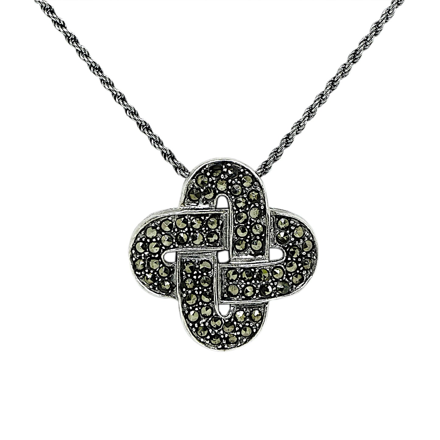 Celtic Knot Silver and Marcasite Pendant and Silver Chain