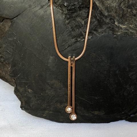 Stainless Steel Necklace Rose Gold coloured with Double Drop CZ Pendant