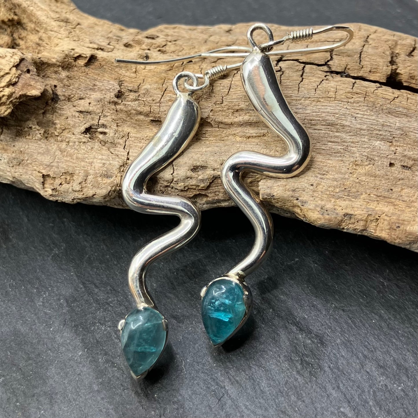 Fluorite and Sterling Silver Earrings curved
