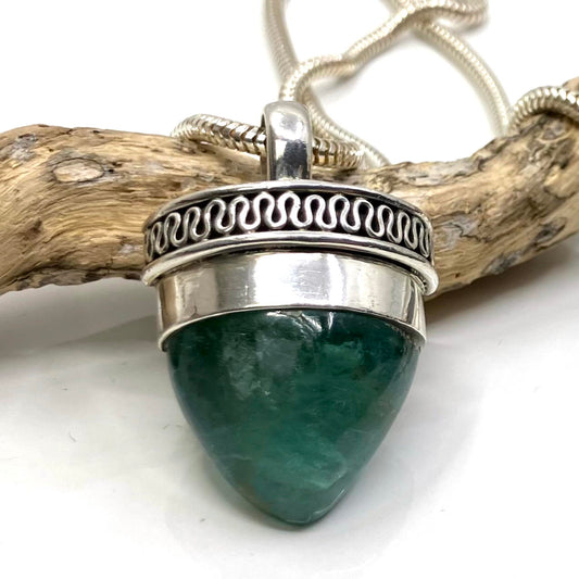 Fluorite and Sterling Silver Pendant on Silver Snake Chain
